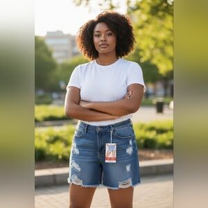Wax Jean Distressed Blue Jean Shorts